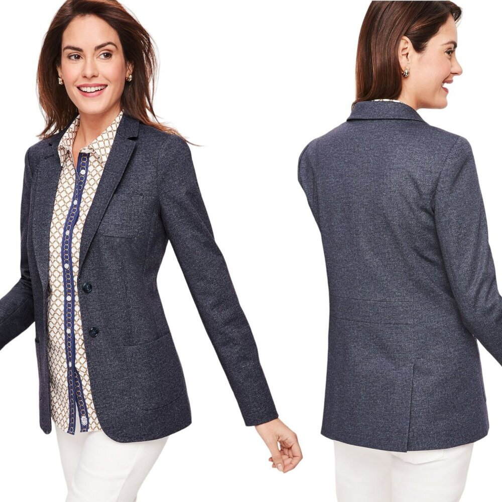 Talbots Aberdeen Twill Pique Knit Blazer - Denim Blue - 14
